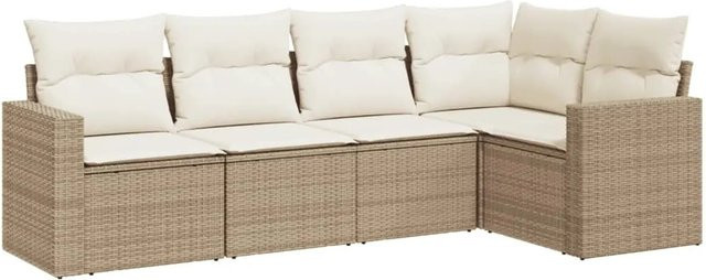 vidaXL 5-tlg Garten-Sofagarnitur in L-Form aus Poly-Rattan in Beige mit Sitz- und Rückenkissen - Bild 1