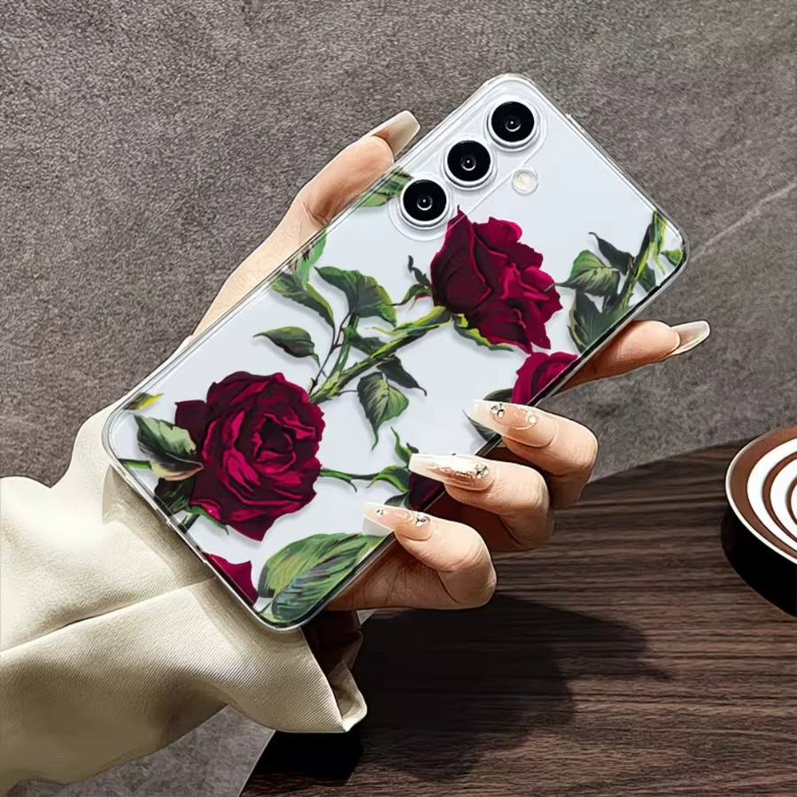 Stoßfeste TPU Handyhülle mit roten Rosen für Samsung Galaxy S26 S25 S24 S23 S22 S21 S20 Ultra Plus FE 5G, transparent - Bild 3