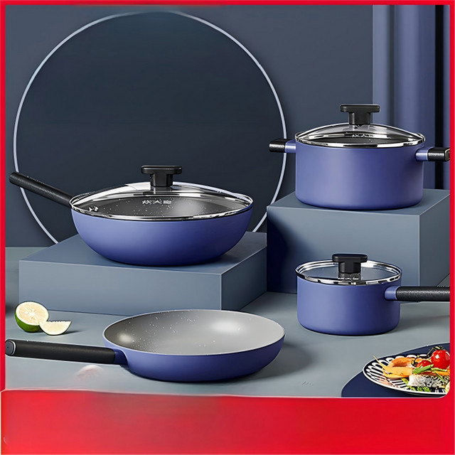 Cooker King 3-teiliges Antihaft-Kochgeschirr-Set in Blau, geeignet für Induktion, Ofen und Spülmaschine, Gewicht: 0,67 kg - Bild 1