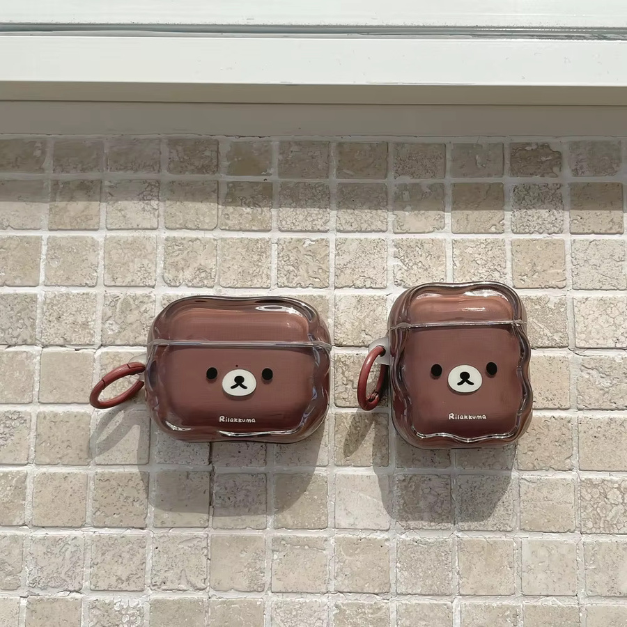 Schutzhülle für Apple AirPods 4, 3, 2, 1 mit niedlichem Rilakkuma-Bär Design in Braun inklusive Schlüsselanhänger - Bild 4