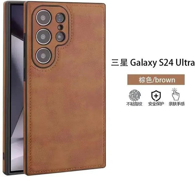 Luxuriöse Rindsleder Handyhülle für Samsung Galaxy S26 Ultra S25 S24 S23 S22 A57 mit Kameraschutz in Braun - Bild 1