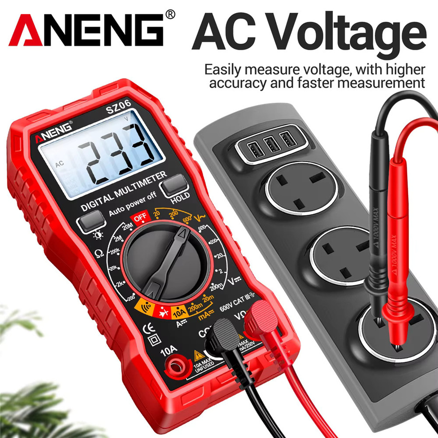 ANENG SZ06 Digital-Multimeter AC/DC Amperemeter in Rot mit 1999 Counts, Voltmeter und Multitester bis 600 V zur Messung von Spannung, Widerstand und Dioden - Bild 2
