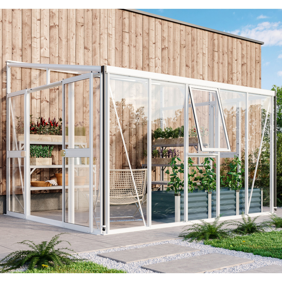 Vitavia Anlehn-Gewächshaus Helena in Weiß mit 8,6 m² Fläche, Aluminiumrahmen und Einscheiben-Sicherheitsglas - Bild 2