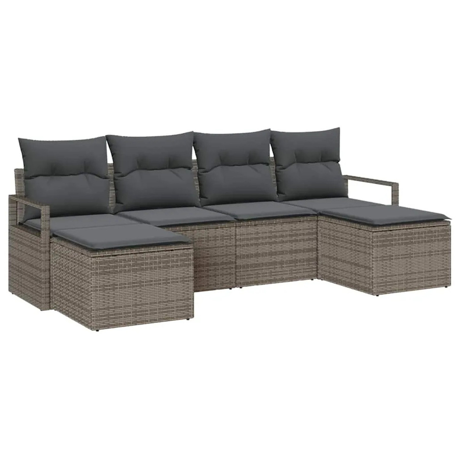 vidaXL Garten-Sofa-Set 6-tlg. in Grau aus Poly-Rattan mit Polstern und Ottomane für Terrasse und Garten - Bild 2