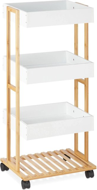 Relaxdays Servierwagen aus Bambus in Weiß mit Rollen, H: 88 cm, B: 40 cm, T: 30 cm - Bild 1