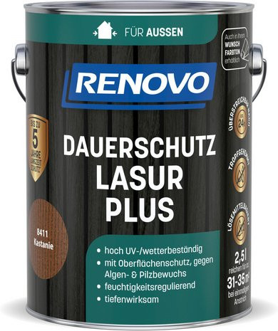 RENOVO Dauerschutzlasur PLUS lmh 2,5l in Kastanie 8411 Braun mit seidenmattem Glanz - Bild 1