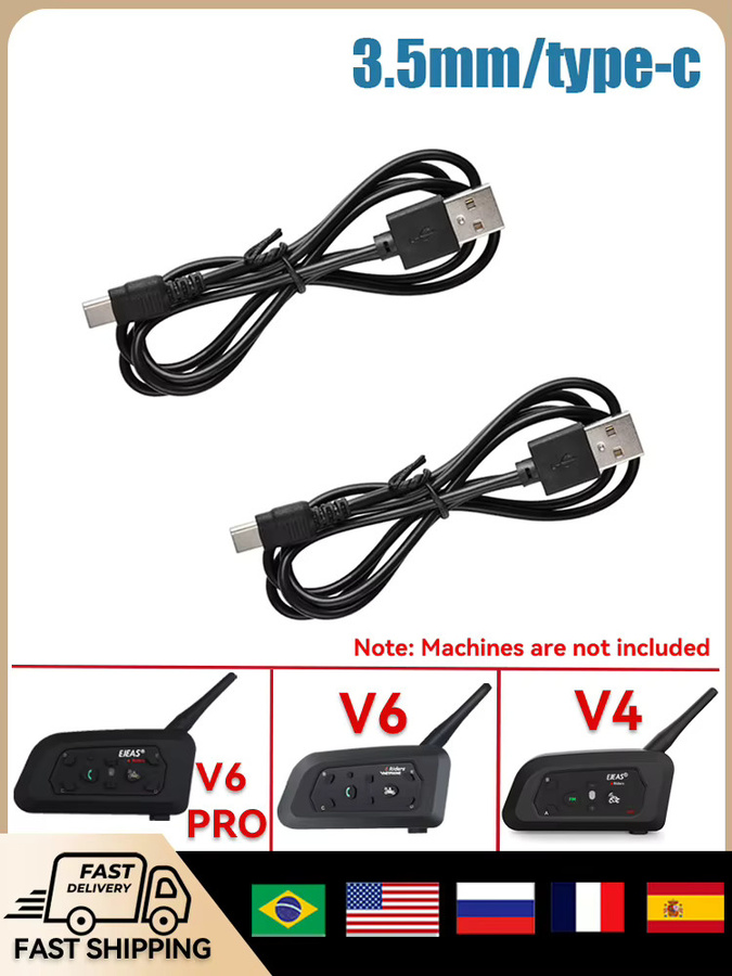 EJEAS Datenladekabel mit 3,5 mm Klinke und USB-C für Vnetphone V6/V4PRO Motorradhelm Intercom Bluetooth Headset, Schwarz - Bild 3