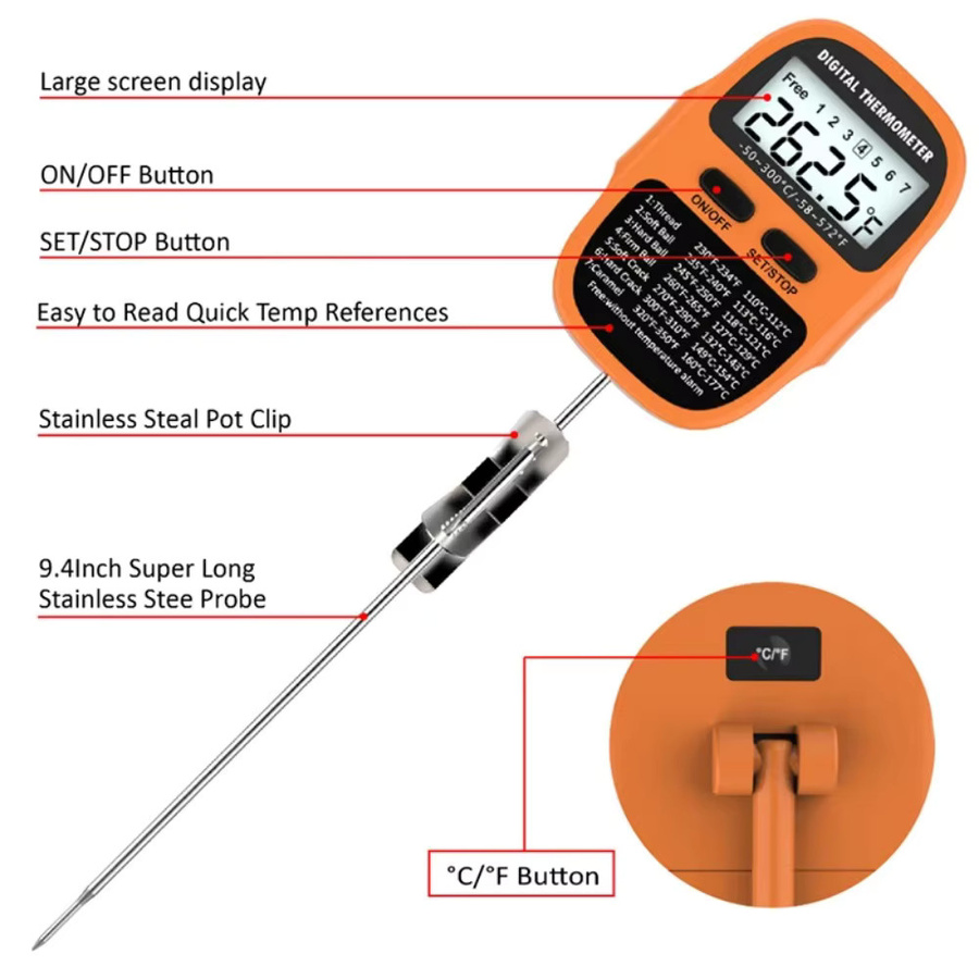 Digitales Küchenthermometer von XMSJ mit Sonde und großem LCD-Display in Rot für Fleisch, Lebensmittel, Grillen und Backen - Bild 3
