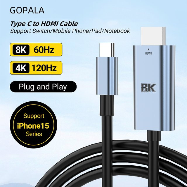 Gopala USB-C auf HDMI-Kabel für 8K@60Hz und 4K@120Hz, Adapter für MacBook, iPad, iPhone und Samsung - Bild 1