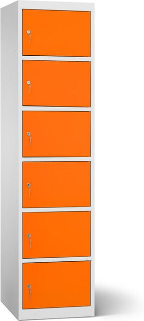 rotstahl Akku-Ladeschrank mit 6 Fächern in Orange und lichtgrauem Korpus, B: 45 cm, H: 180 cm - Bild 1