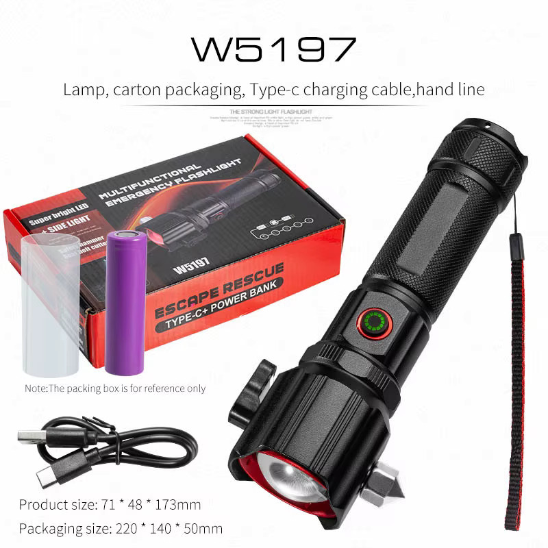 ESMARTER Laser-Taschenlampe in Schwarz mit Zoomfunktion, Fensterhammer und 5 Beleuchtungsmodi, wasserdicht und wiederaufladbar - Bild 5