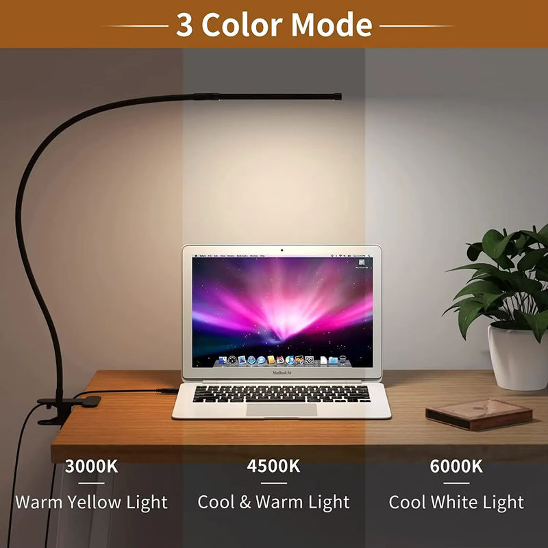 Mzvul Clip-on LED Schreibtischlampe in Schwarz, dimmbar mit flexiblem Schwanenhals und USB-Anschluss als augenschonendes Leselicht oder Nachtlicht - Bild 3