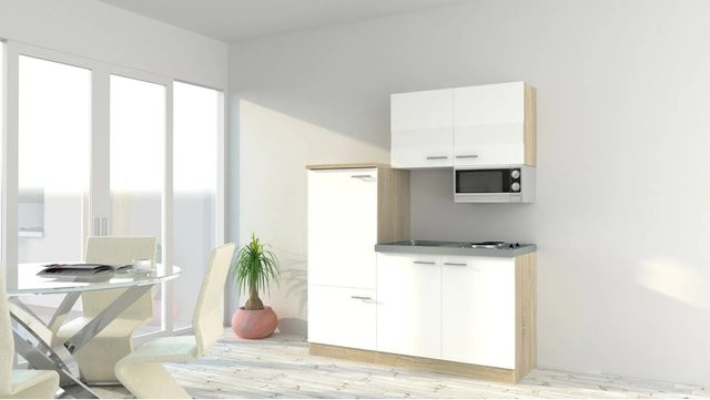 Respekta Economy Küchenzeile KB160ESWMI mit Mikrowelle, Weiß, Breite: 160 cm, Höhe: 87,1 cm, Tiefe: 54 cm - Bild 1