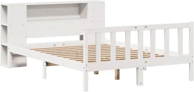 vidaXL Massivholzbett aus Kiefer mit Regal in Weiß, B/T/H: 140 x 200 cm - Bild 1