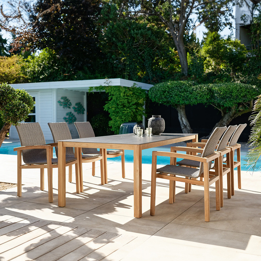 Stern Tisch mit Dekton Tischplatte Lava Hellgrau und Teak Einzelbeinen B: 200 cm, T: 100 cm - Bild 3