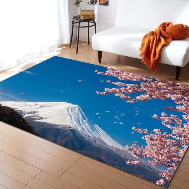 Karpetti Japanischer Sakura Kirschblüten Teppich mit floralem Design, Blau, B/T: 60 x 40 cm - Bild 1