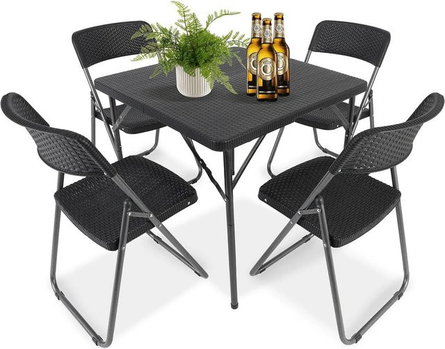 Sekey Garten Essgruppe aus PE-Rattan und Eisenrohr in Schwarz für 4 Personen - Bild 1