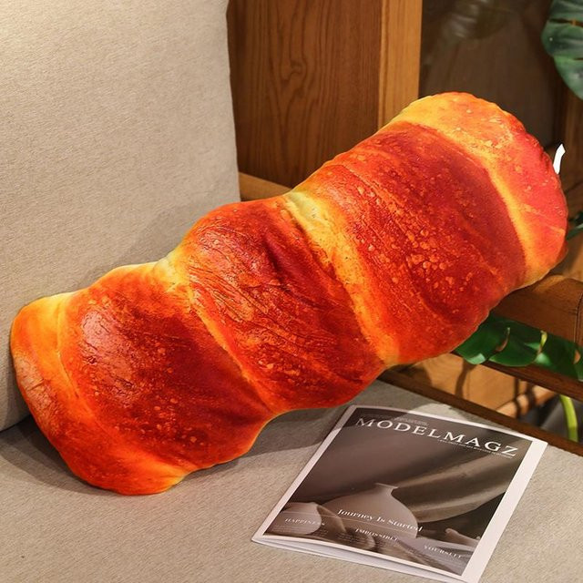 Set mit 4 realistischen Plüschkissen in Brot-Optik, Baguette, Croissant und Hotdog, Polyester, Höhe: 20 cm - Bild 1