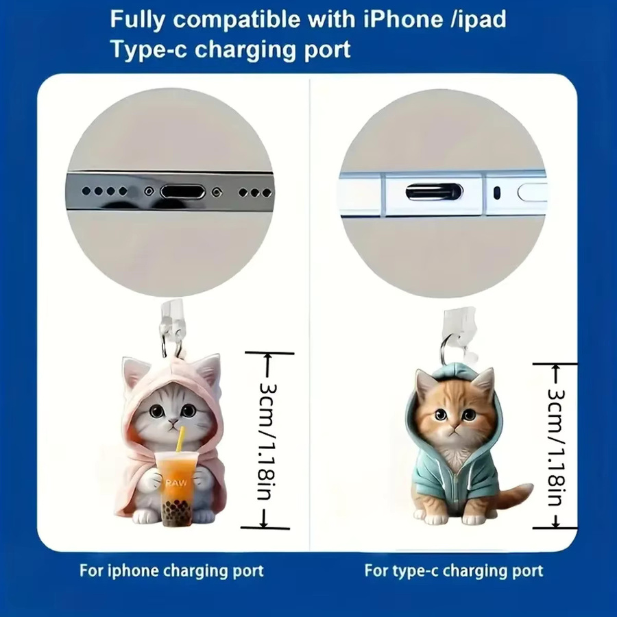 Dekorativer Staubschutz für dein Smartphone mit Katzen-Design für USB-C und iPhone in Grün und Multicolour - Bild 4