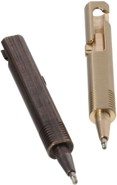 Nachfüllbarer Mini-Kugelschreiber aus Messing als Taschen-Kugelschreiber in Schwarz und Gold - Bild 1