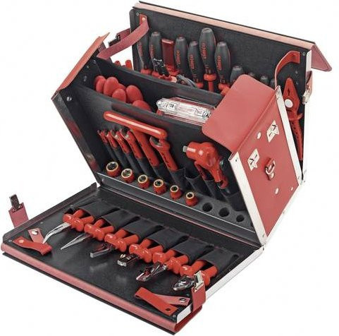 Cimco Werkzeugkoffer VDE 170378 mit Einsätzen in Rot aus Leder und Aluminium - Bild 1