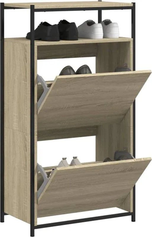 Vidaxl Schuhschrank aus Holzwerkstoff in Sonoma-Eiche mit Drehtüren, B/T/H: 60 x 34 x 112 cm - Bild 1