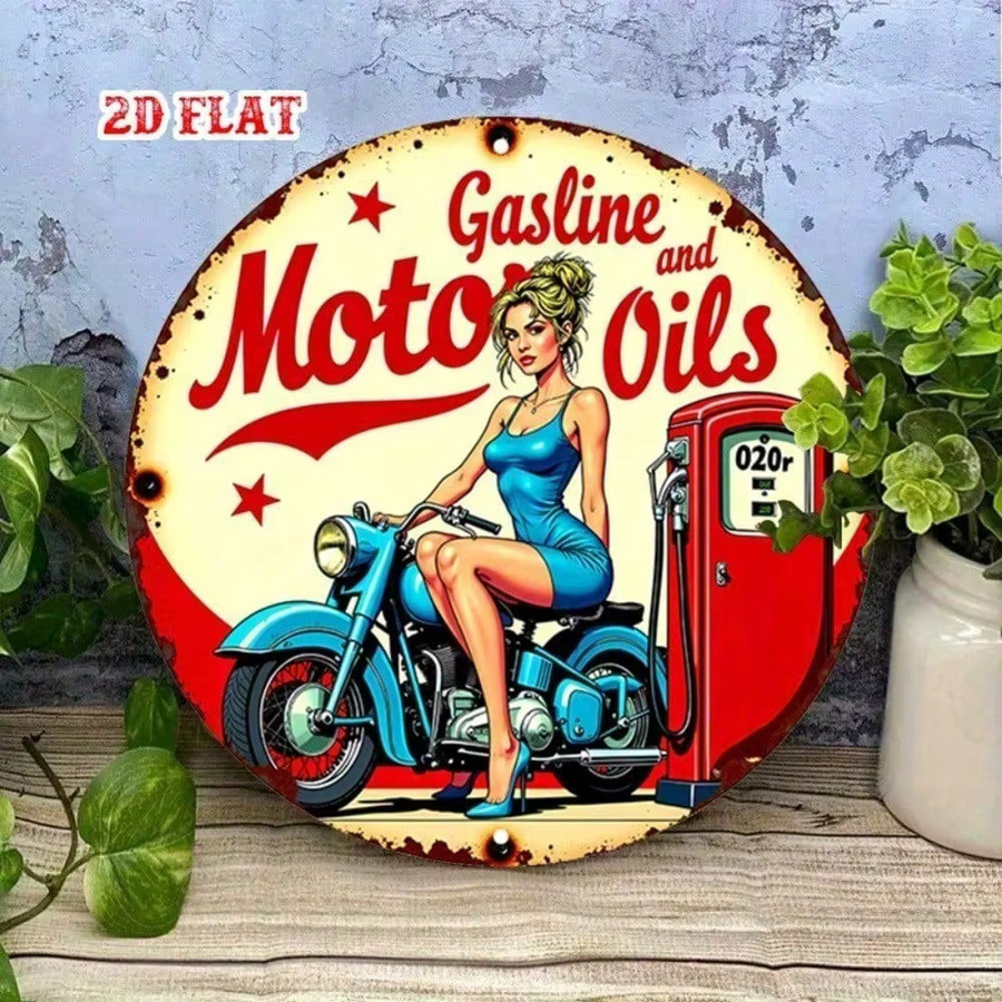 Vintage Metall-Garagenschild CIFBUY Pin-Up Girl Wanddekoration Rund Multicolour - Bild 2
