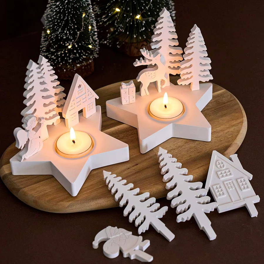UDOCOOL Kerzenständer Gussform für DIY Weihnachtsbaum Engel Elch und Weihnachtsmann in Weiß - Bild 2
