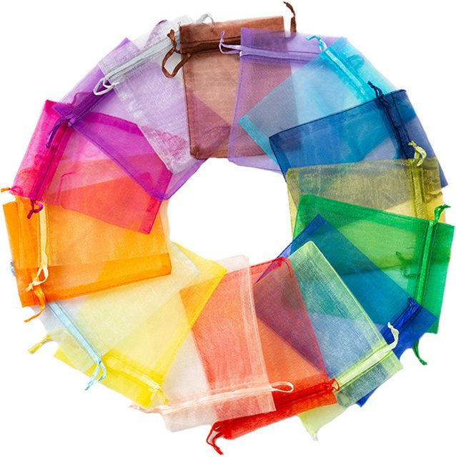 100 Stück Organza Geschenktüten mit Kordelzug in Mehrfarbig, ideal als Schmuckbeutel und Verpackung für Hochzeiten oder Süßigkeiten - Bild 1
