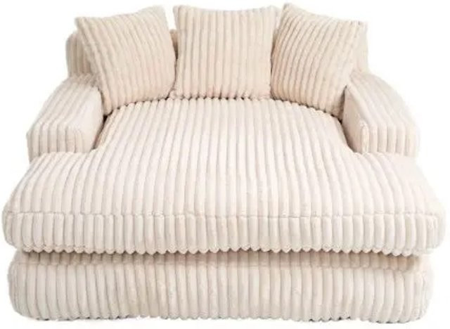 PXloue Stoffsofa aus Cord mit 3 Kissen, Farbe Beige, B/T/H: 125 x 155 x 63 cm - Bild 1