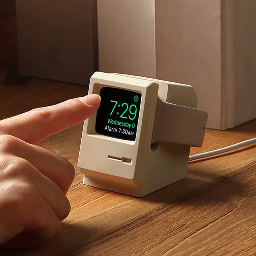 Silikon Ladestation Halterung für Apple Watch im Retro Computer Design, Weiß - Bild 4