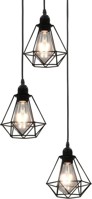 vidaXL Deckenleuchte in Schwarz mit Diamant-Design aus Metall, höhenverstellbar, 3 x E27 - Bild 1