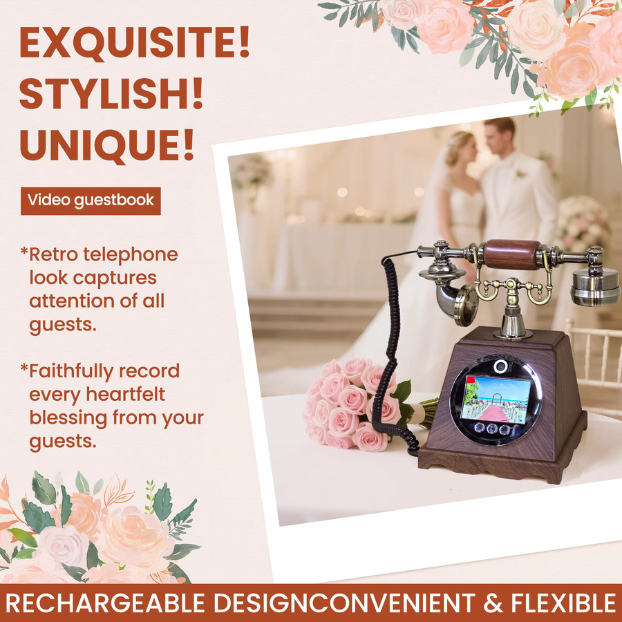 FEIYAQI 2K-Video-Gästebuch in Braun mit 8-MP-Kamera und 128-GB-Speicher für automatische HD-Aufzeichnungen und sofortige Fotoaufnahmen bei Hochzeiten, Geburtstagen und Events - Bild 2