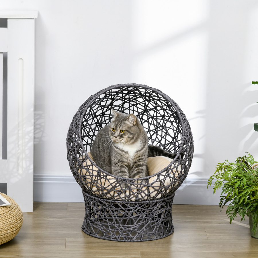 PawHut Katzenkorb als gemütliche Katzenhöhle mit Kissen aus Polyester-Seil in Violett und Cremeweiß, B/T/H: 50 x 50 x 60 cm - Bild 2