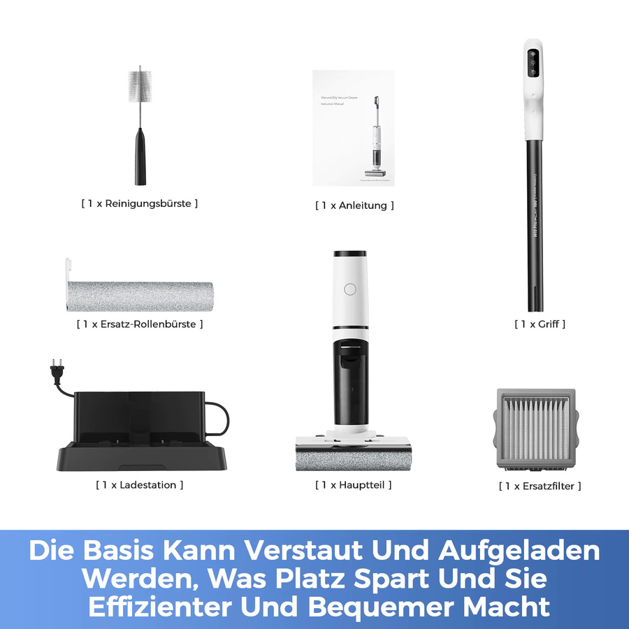 Redkey W15 Pro Kabelloser Nass-Trocken-Staubsauger in Weiß mit 22000Pa Saugkraft, 3-in-1 Bodenreiniger mit Vakuum-Mopp und Trockenkantenbürste - Bild 7