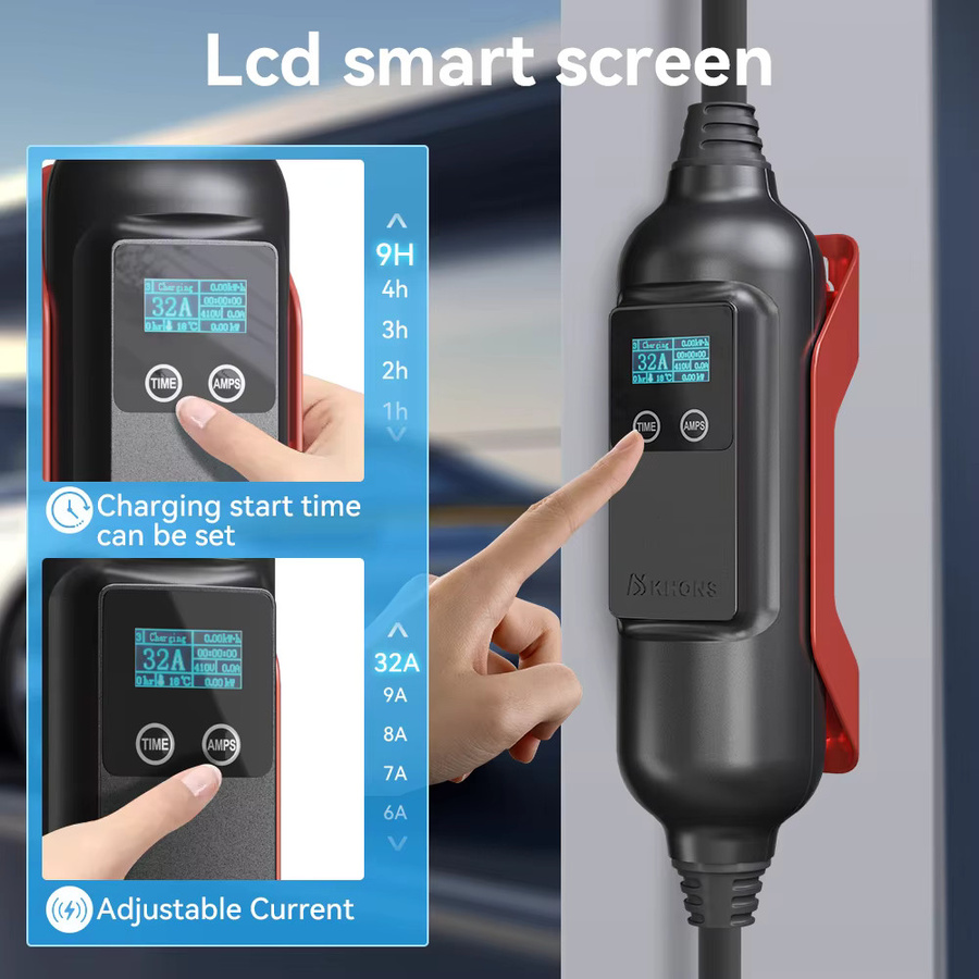 Khons Tragbares EV-Ladegerät Typ 2 22 kW 32 A mit WIFI-APP-Steuerung und 5 m Kabel in Schwarz-Rot - Bild 3