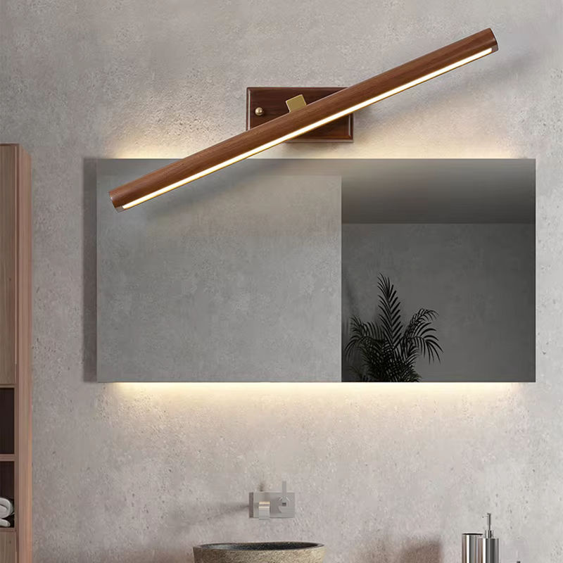 BANMENG Nordische LED-Wandleuchte aus Holz in Braun mit drehbarem Spiegel für Badezimmer und Schlafzimmer - Bild 2