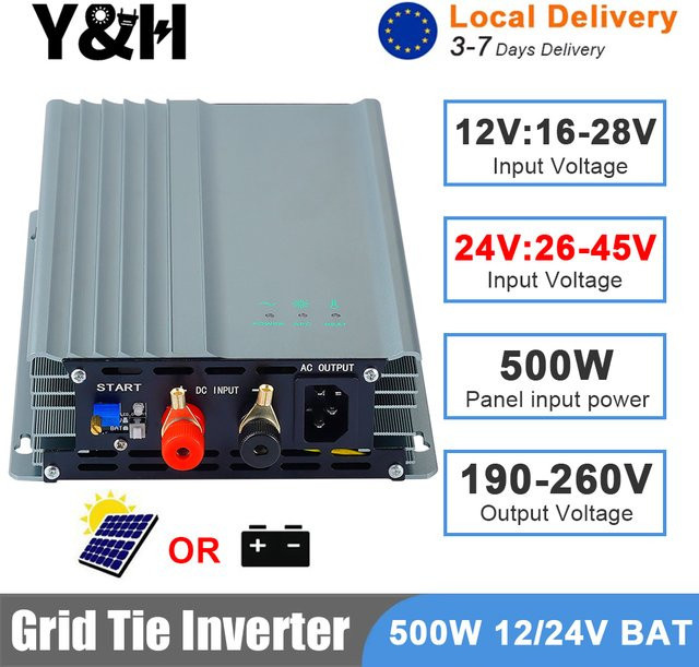 Y&H 500W MPPT Mikrowechselrichter Reine Sinuswelle 12V/24V DC zu 220V AC Solarwechselrichter für PV-Module und Batterieentladung - Bild 1