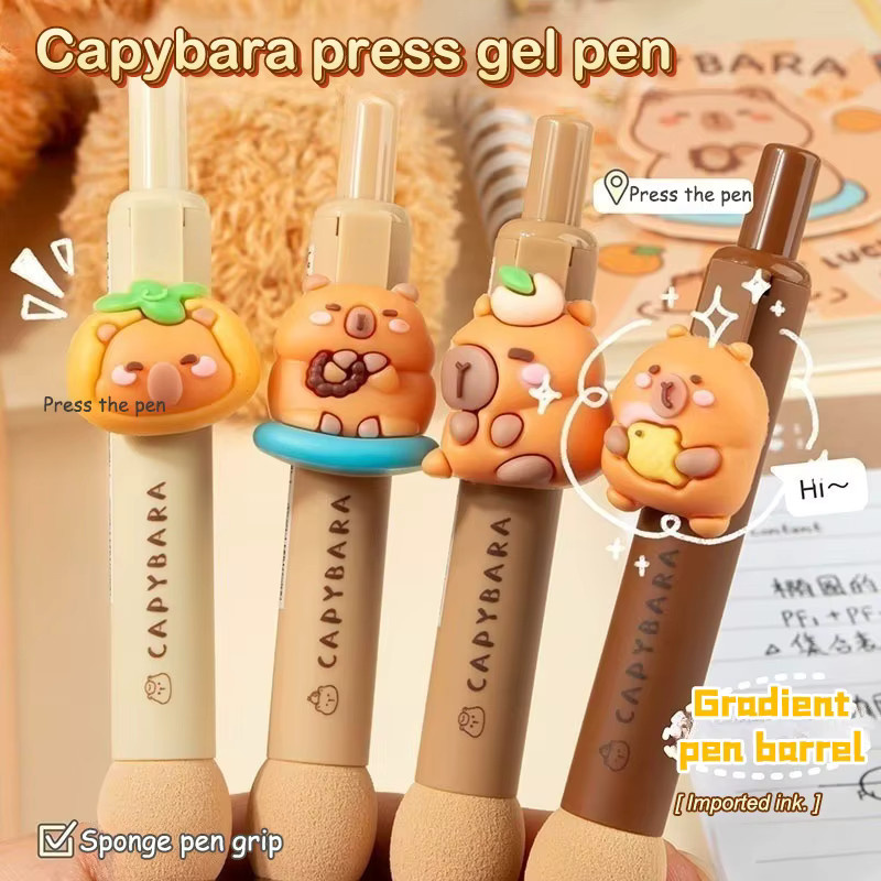 CHENJ 4er Set Kawaii Gelstifte mit Capybara und Panda Motiv, bunte Cartoon Schreibstifte für Büro und Schule, Gel Tintenfarbe - Bild 2