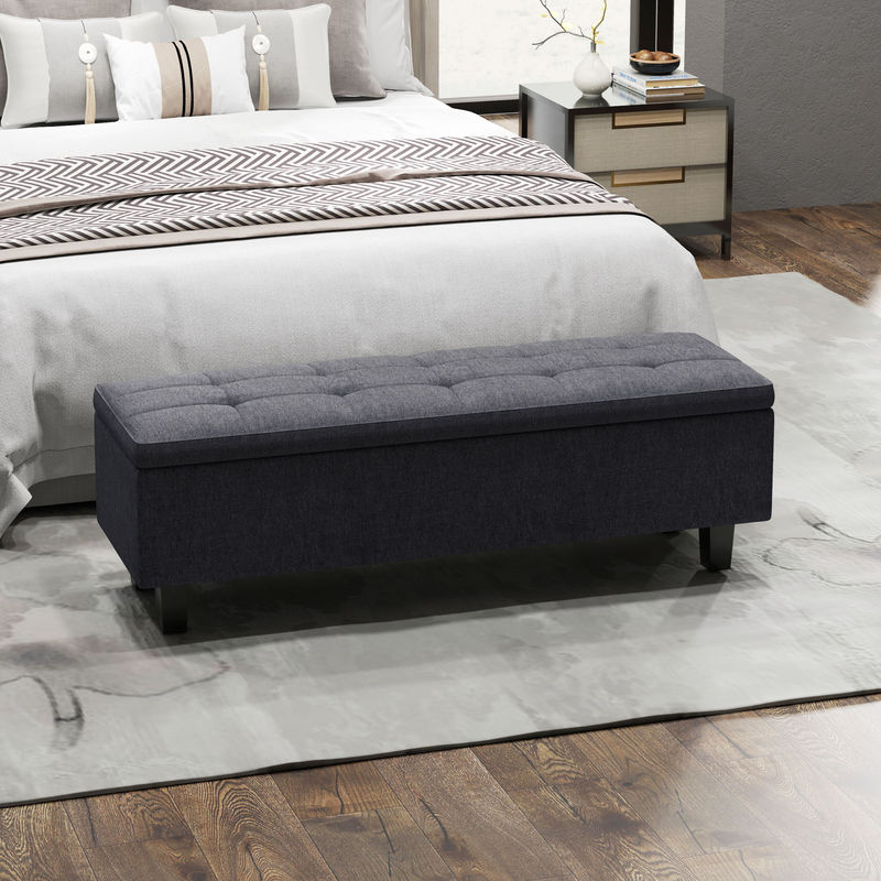 HOMCOM Sitzbank mit Stauraum in Dunkelgrau mit Leinenoptik und Holzbeinen, B/T/H: 138 x 40 x 45 cm - Bild 2