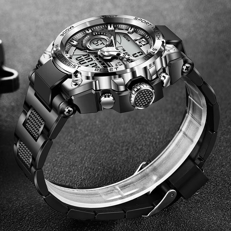 LIGE Digitaluhr, Quarz, Edelstahl, Schwarz, Herren - Bild 4