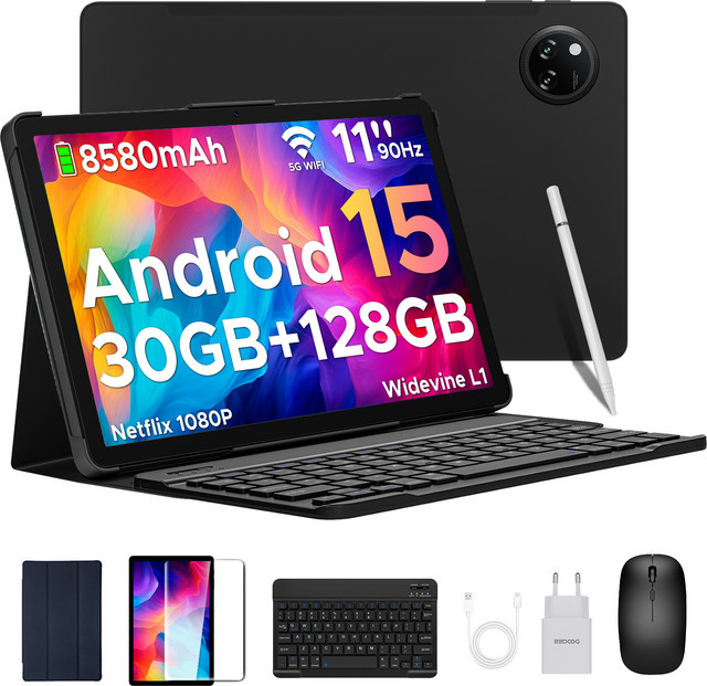 DOOGEE Tab A9 Pro+ Tablet-PC mit Android 15, 11 Zoll Bildschirm, 30GB RAM, 128GB Speicher, 8580mAh Akku und Dualen Lautsprechern in Schwarz - Bild 1