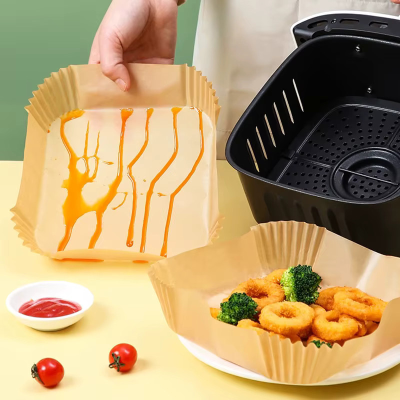Einweg-Backpapier für die Heißluftfritteuse, quadratische Pergamentliner, ölbeständig und wasserdicht, braun, 50 Stück - Bild 3
