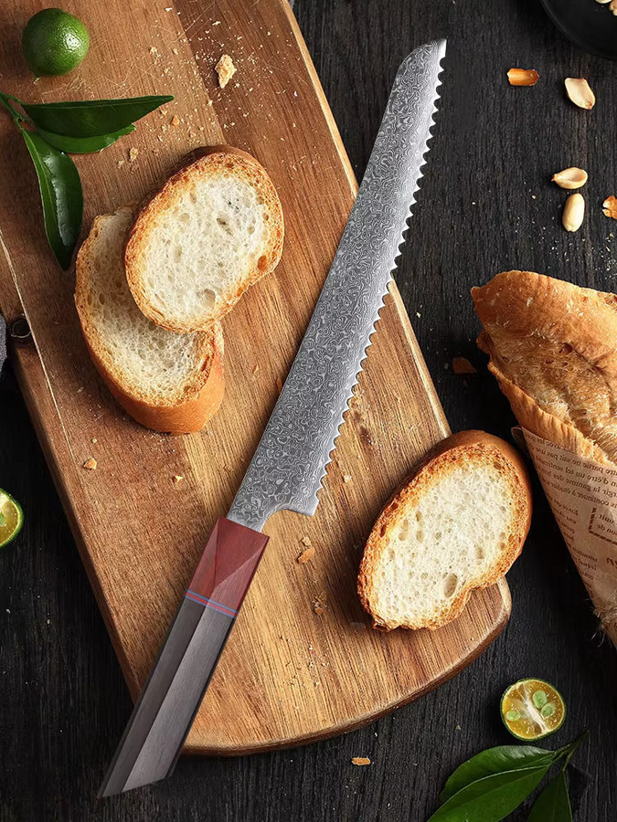 YIZEMA Professionelles gezahntes Brotmesser aus Damaststahl mit Holzgriff, 21,59 cm - Bild 7
