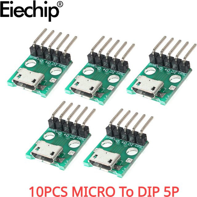 10 Stück Micro USB Test Board Platinen mit 5-Pin DIP Anschluss, Farbe: Grün - Bild 1