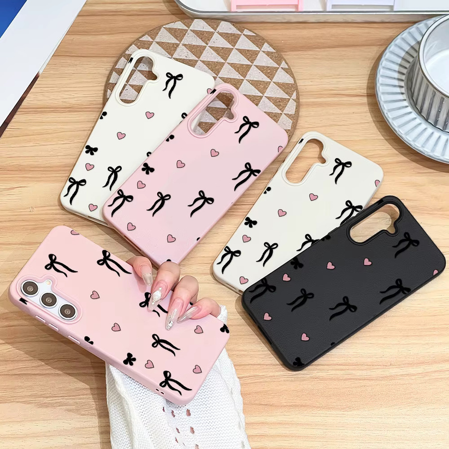 Handyhülle für Samsung Galaxy S26 S25 S24 S23 Ultra S24 FE A57 A56 A55 A54 A53 5G A07 A06 A15 4G mit Schleifen und Herzen im Mädchen-Stil, Schwarz/Mehrfarbig - Bild 2