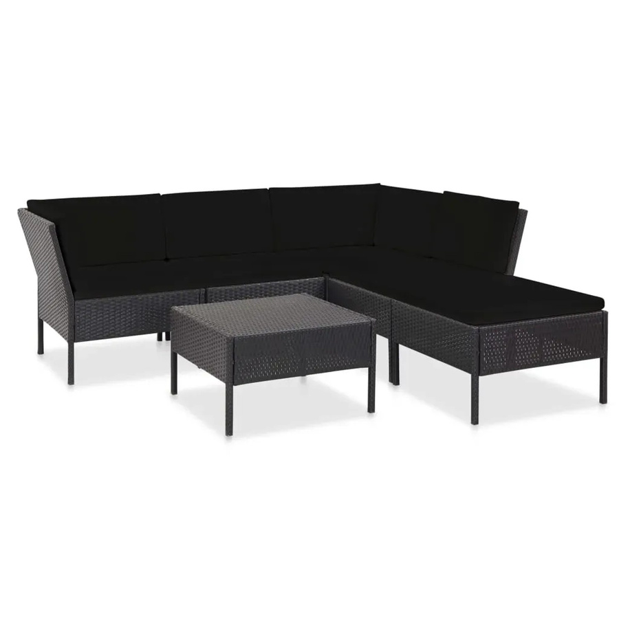 vidaXL 6-teiliges Garten-Lounge-Set aus Poly-Rattan mit Auflagen in Schwarz - Bild 2