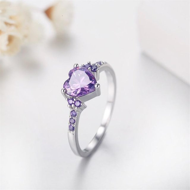 Ring 925 Silber, Lila Zirkonia, Kristall, Damen, Herzform - Bild 1