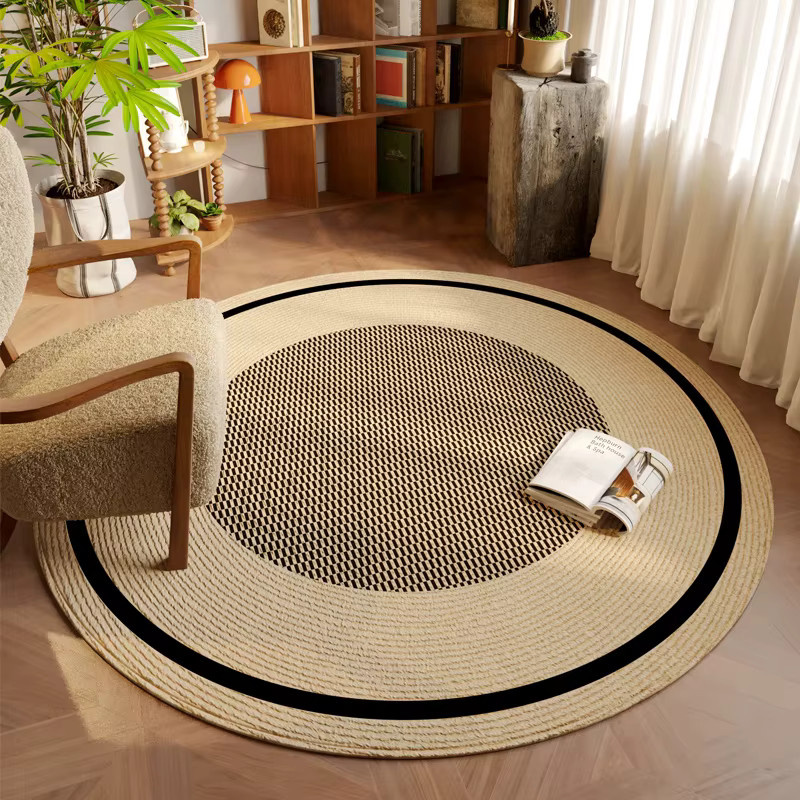 VIKAMA Runder Vintage Teppich in Beige für Wohnzimmer und Schlafzimmer - Bild 1