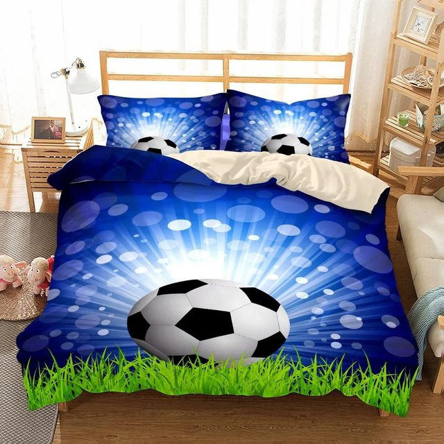 JMG Household Supplies Bettwäsche Set Aquarell Fußball Kinder aus Mikrofaser Blau B/H: 140 x 210 cm - Bild 1
